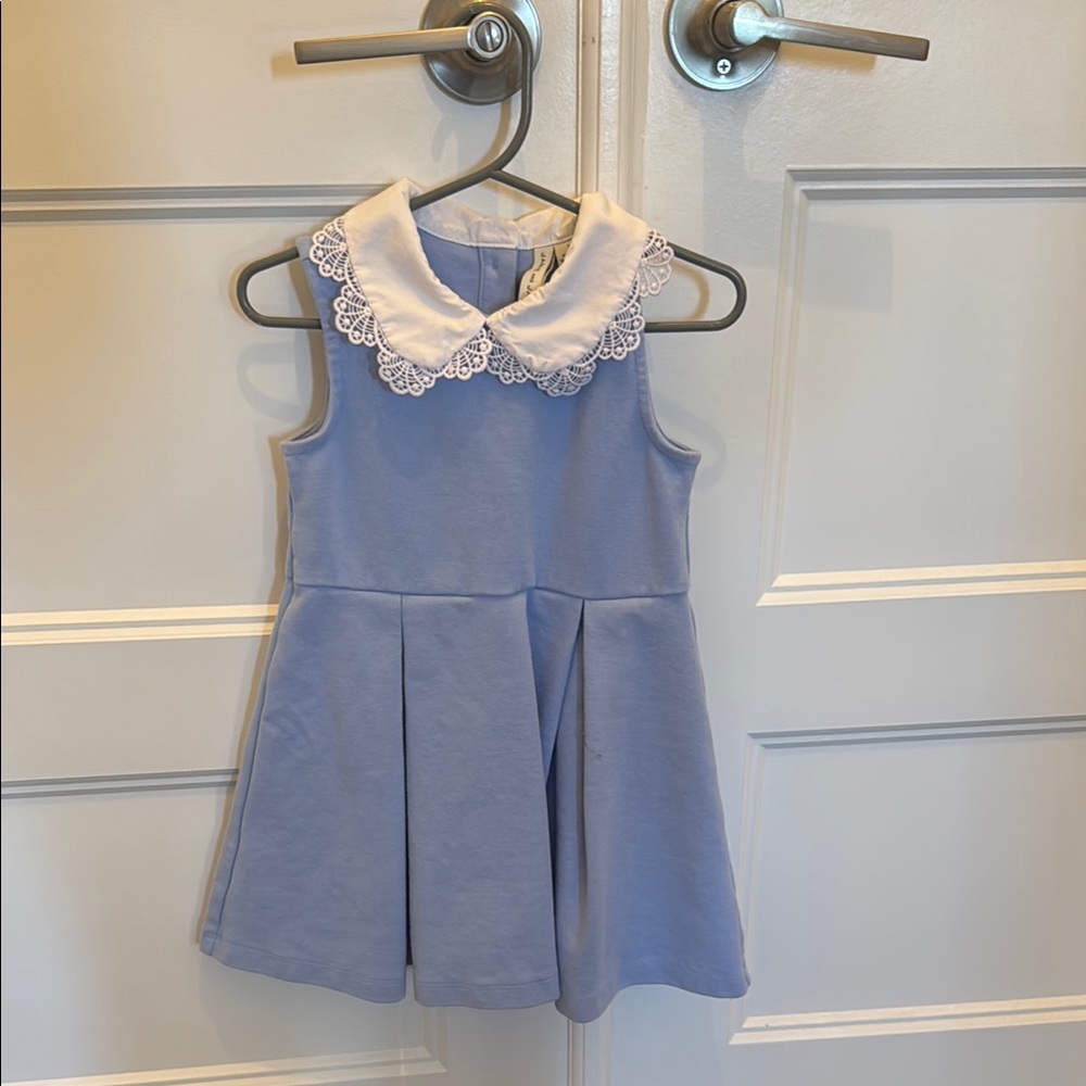 Elegant Blue Kids Dress with Lace Collar